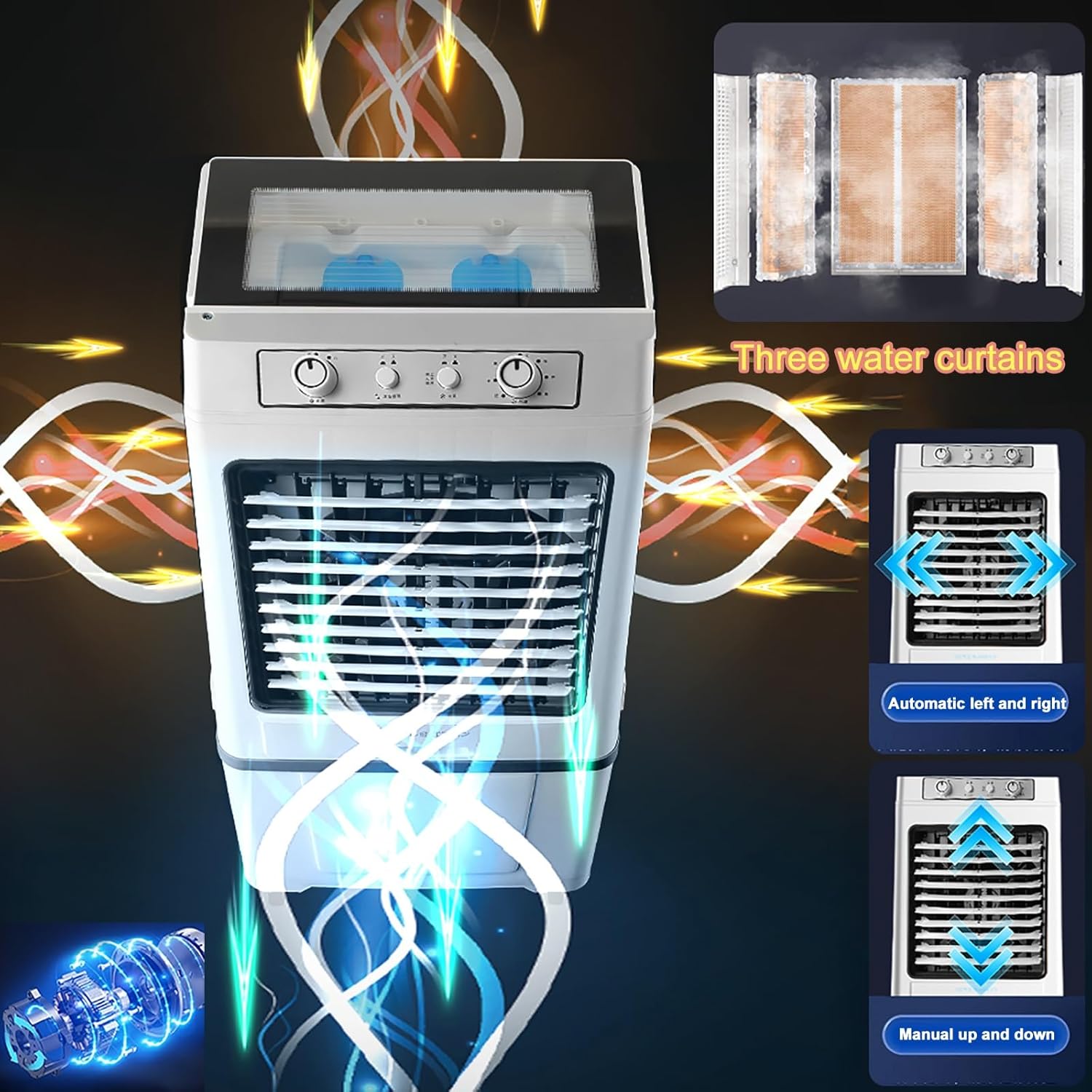 Swamp Cooler Air Conditioner Portable, 3-Speed Fan, 9000CFM Powerful Evaporative Air Cooler, 3-IN-1 Humidifying Cooling Fan for Home, Shop, Factory, Garage(Gray)