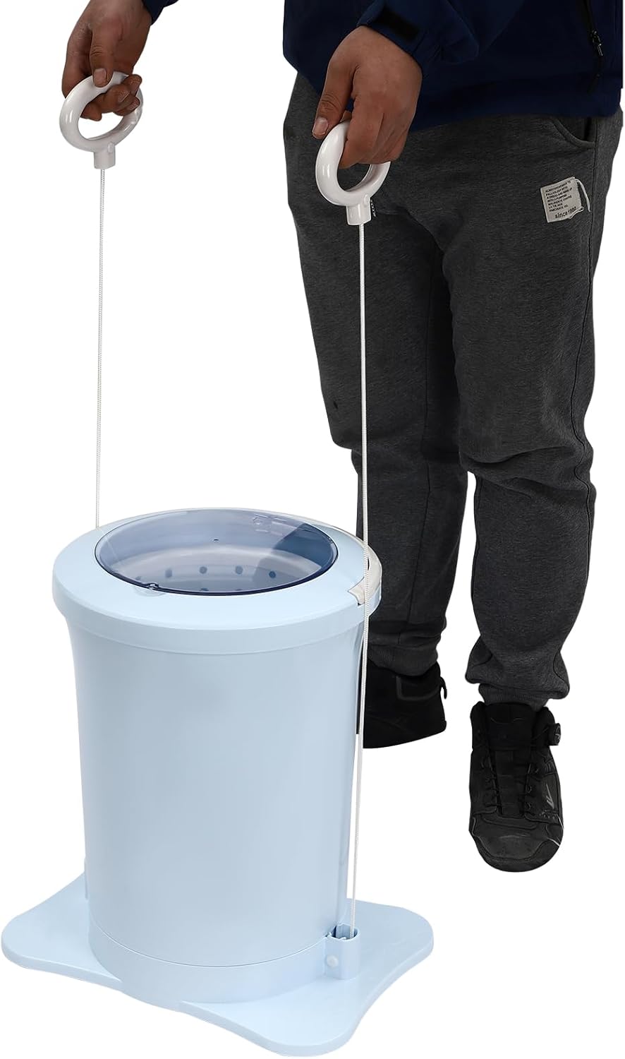 Manual Clothes Dehydrator 12L/3.17Gal Portable Mini Dryer Compact Spinner, Non-Electric Laundry Washing Machine with Drain Hole & Wide Pedal for Camping Traveling School Hotel (Blue)