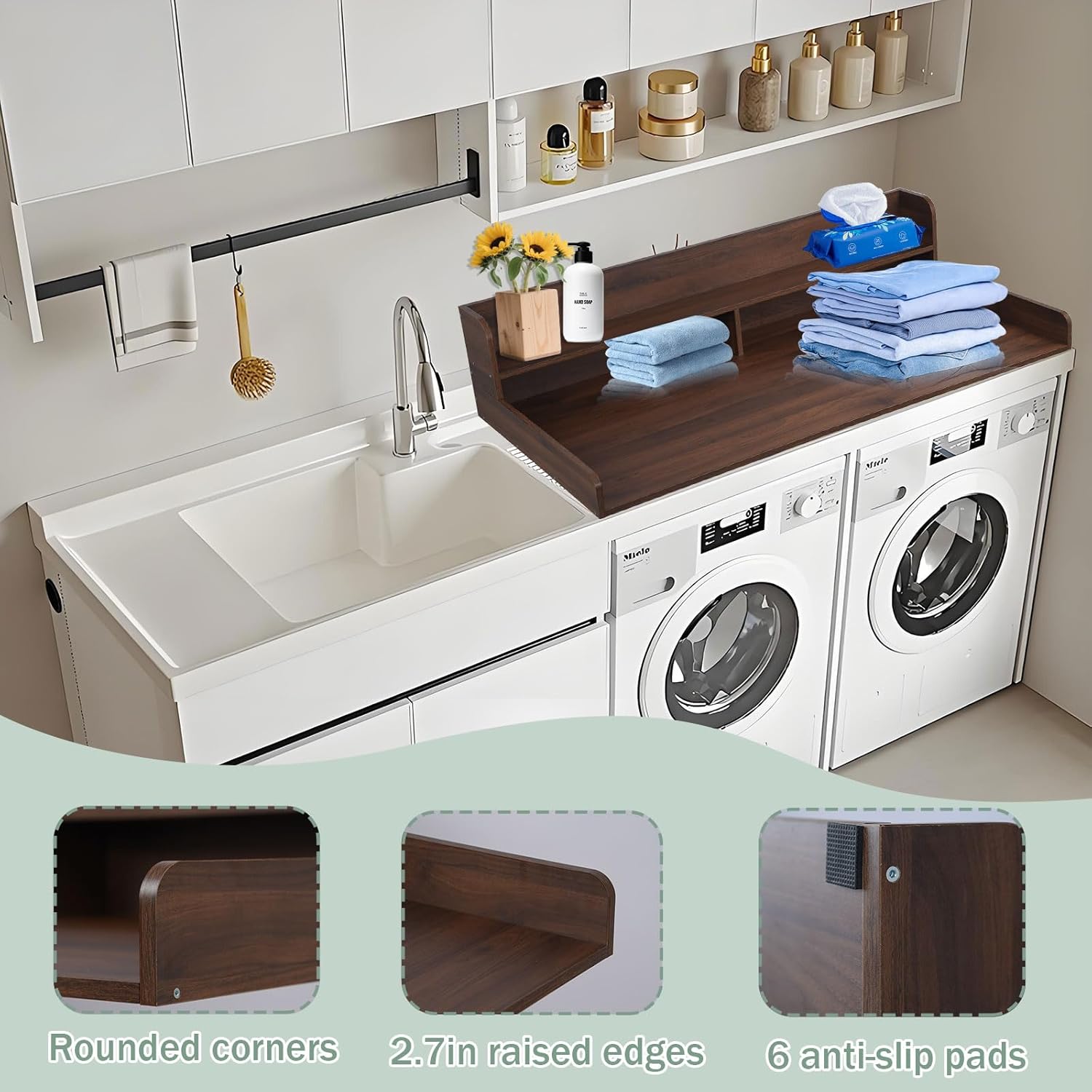 2-Tier Washer Dryer Countertop, Waterproof Laundry Countertop with Anti-Slip Mat, 54