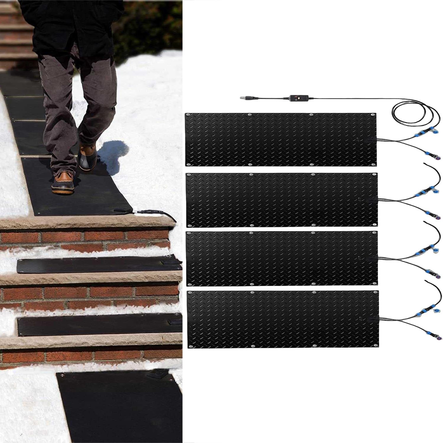 Snow Melting Walkway Mat, 1/2/3/4/5 pcs Melting Mat Slip-Proof Rubber Heated Mat, Heated Snow Melting Mats Driveway Walkway,Electric Snow Melting Mats for Winter Sn(4 Pcs-12x24in/(30x60cm))
