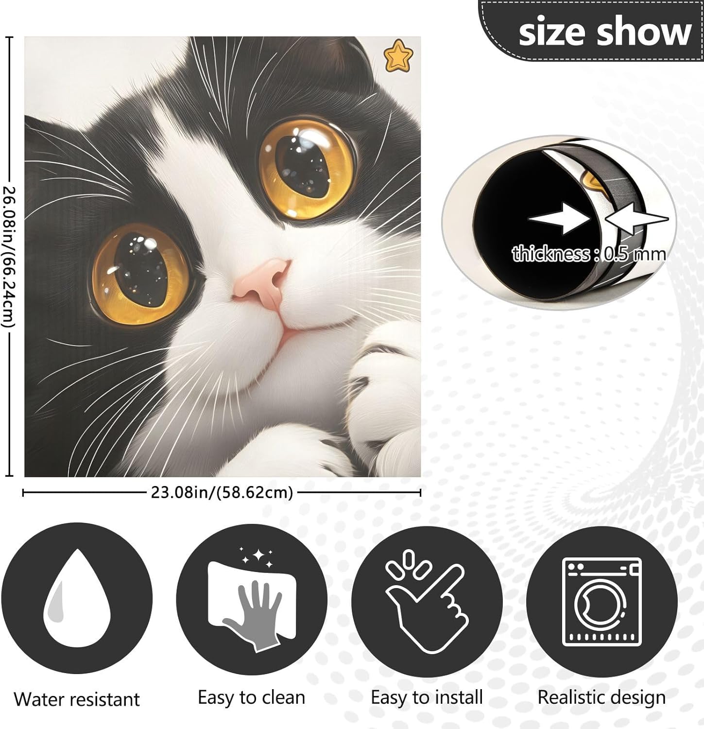 Dishwasher Magnet Cover Large Magnetic Stickers Cat with Brown Pupils Front Dishwasher Cover Reusable Decal for Home Kitchen Anti-Scratch Refrigerator Decorative Lid Washing Machine Laundry 23