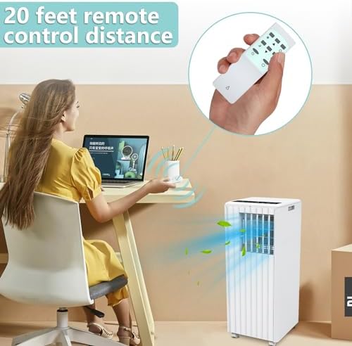 8000 BTU Portable Air Conditioner, Efficient Cooling with Remote Control, 3-in-1 Floor Standing Design, Dehumidifier Function, and Portable Fan, for Home, Office, White