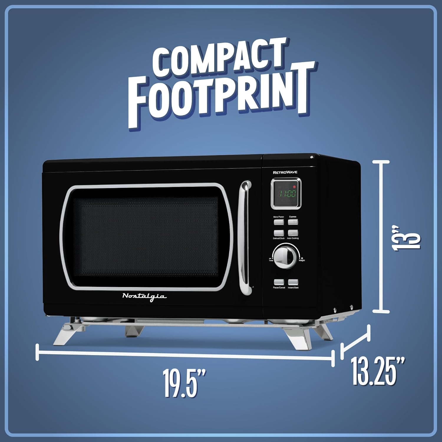Nostalgia Mid-Century Retro Countertop Microwave Oven - Large 900-Watt - 0.9 cu ft - 8 Pre-Programmed Cooking Settings - Digital Clock - Kitchen Appliances - Black