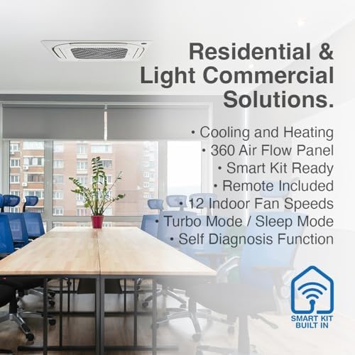 Cooper & Hunter 18,000 BTU Ceiling Cassette Ductless Mini Split AC/Heating System with Heat Pump Wall Thermostat and Installation Kit