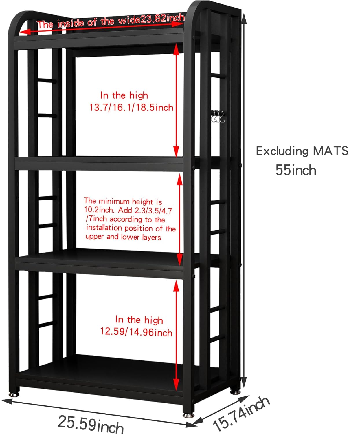 4-Tier Kitchen Baker's Rack, Free Standing Microwave Oven Stand Utility Storage Shelf Island Coffee Bar for Living Room, Home Office (Black)