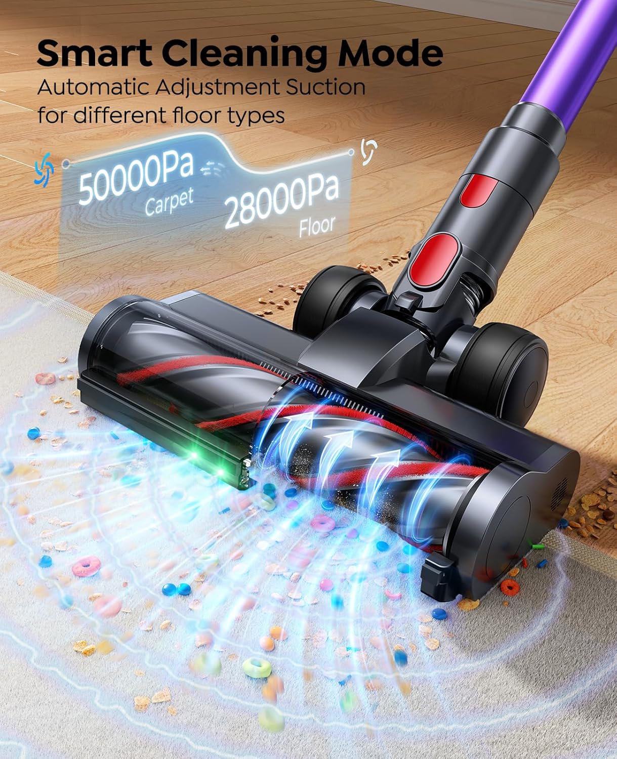 Cordless Vacuum Cleaner 50KPa/600W/65Mins Stick Vacuum Cleaners for Home with Pet Brush, 3.3Ft Hose, Wall Mount Charging, Auto Mode, Touchscreen, Self-Standing Vacuum for Pet Hair/Carpet/Car, Ultra10