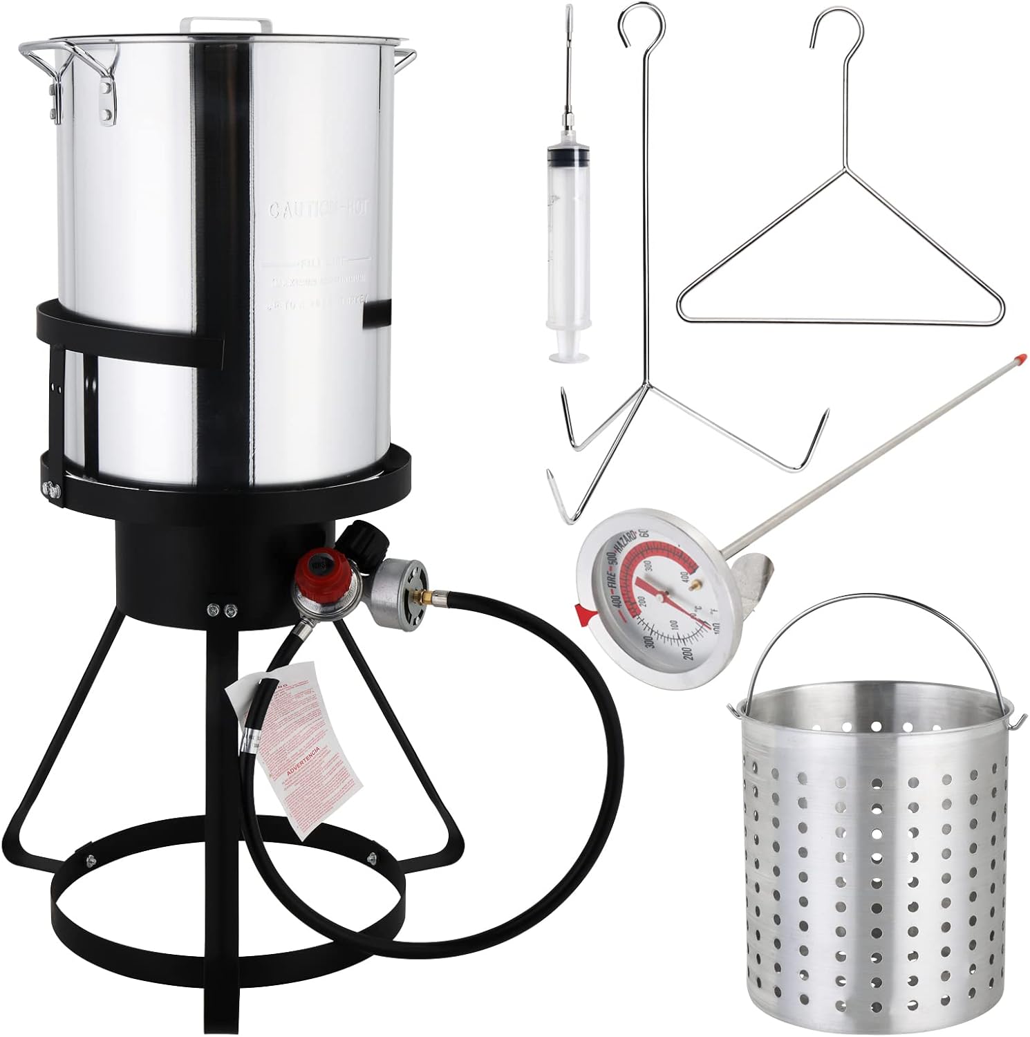 Turkey Fryer, 30 Qt. Aluminum Turkey Deep Fryer Pot with 12'' Probe Thermomete and 54, 000 BTU Outdoor Propane Stove Burner Stand