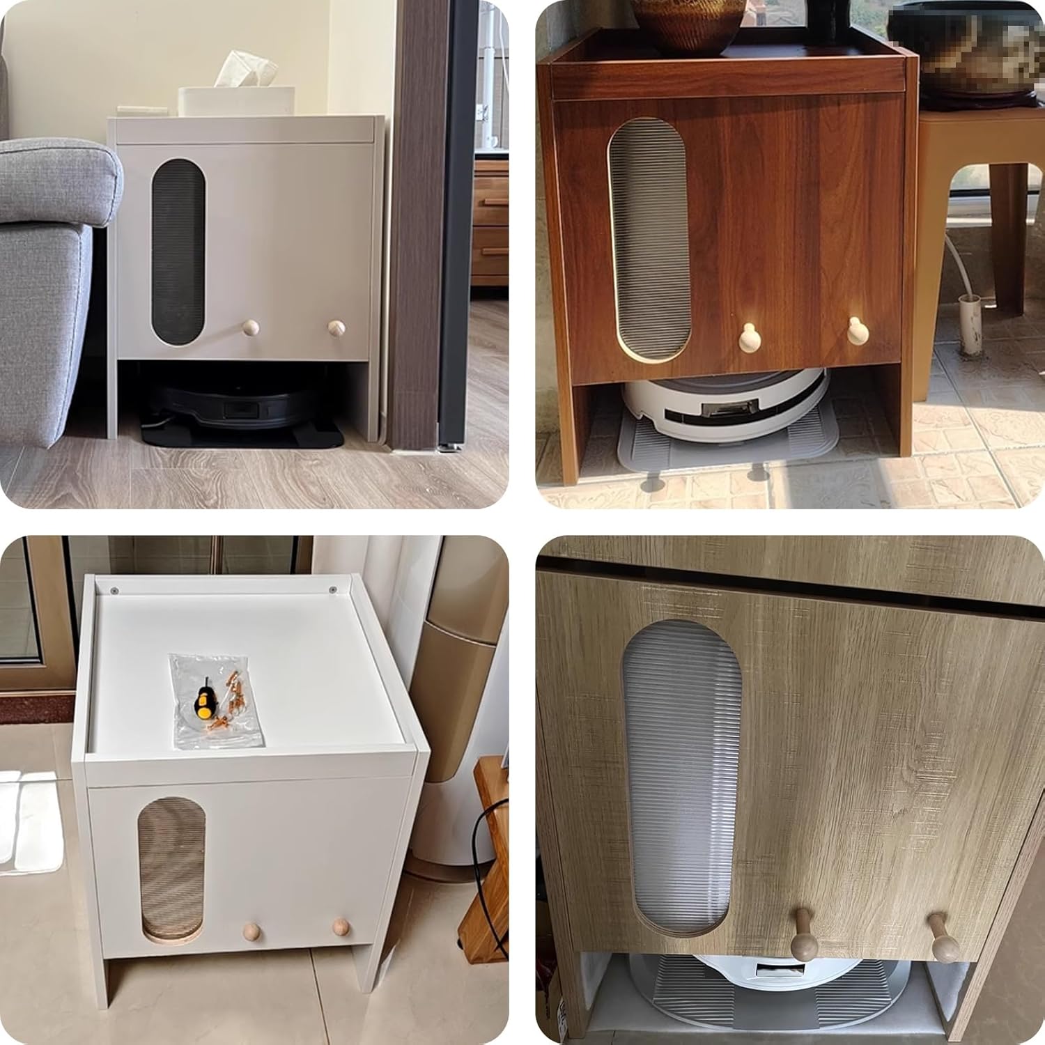 Sweeping Robot Storage Rack Wooden Modern Hiding Robot Vacuum Cabinet Pull-Out Top Panels Small Spaces Bedside Table for Home Office Bedroom 50 * 50 * 60cm(Natural)