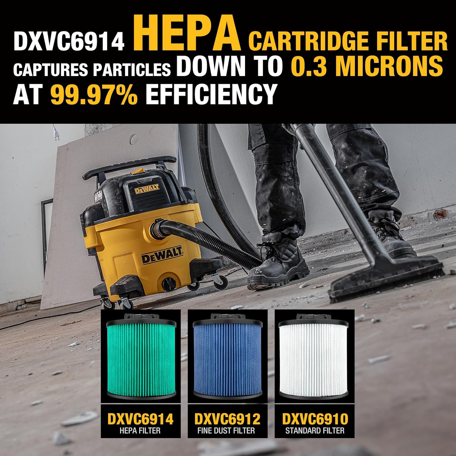 DEWALT 10 Gallon STEALTHSONIC Wet and Dry Shop Vacuum,with DXVC6914 HEPA Cartridge Filter