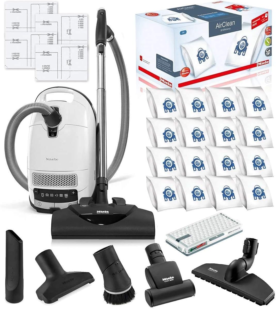 Miele Complete C3 Cat and Dog Canister HEPA Canister Vacuum Cleaner with SEB228 Powerhead Bundle - Includes Miele Performance Pack 16 Type GN AirClean Genuine FilterBags + Genuine AH50 HEPA Filter