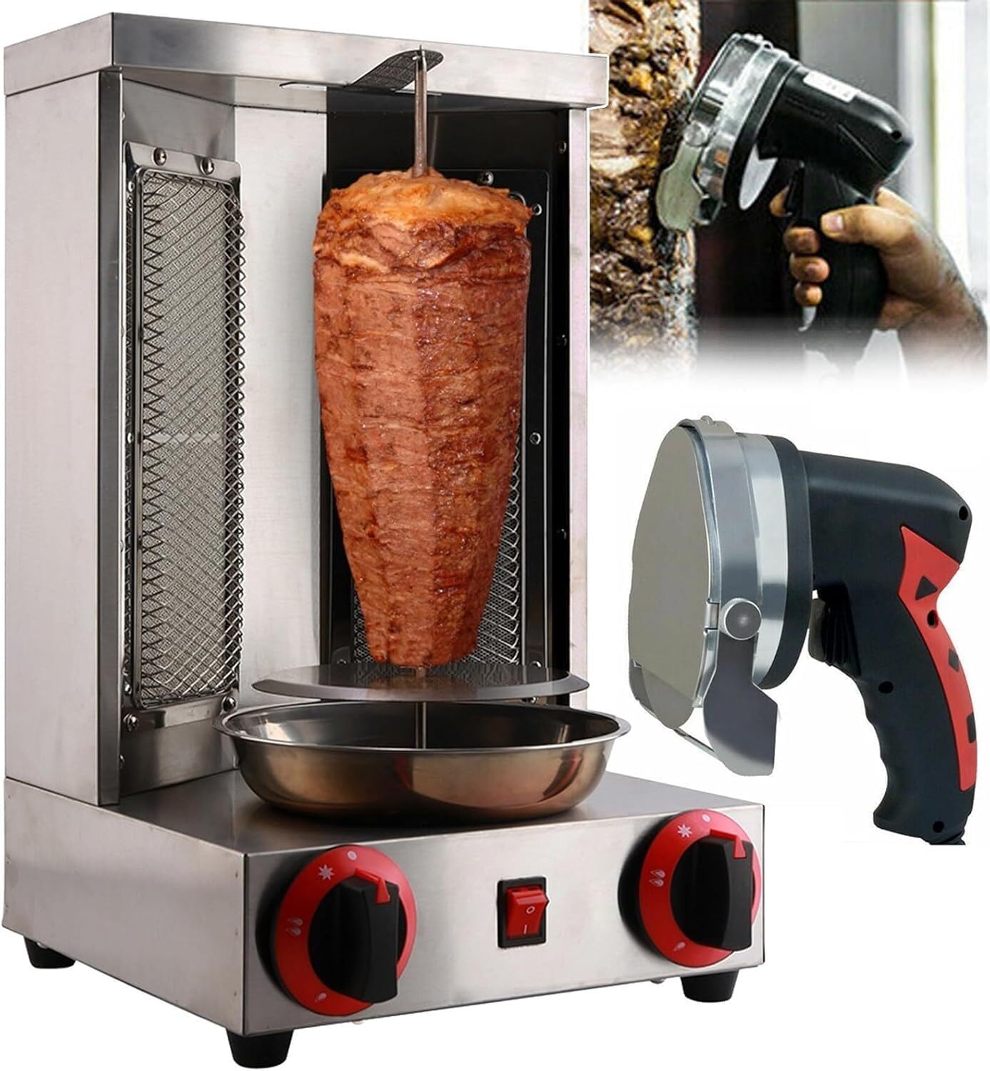 Electric Doner Kebab Machine + Electric Kebab Slicer, Vertical Kebab Grill Barbecue Tool, Barbecue Skewers Machine for Commercial Home Kitchen Outdoor Garden Camping
