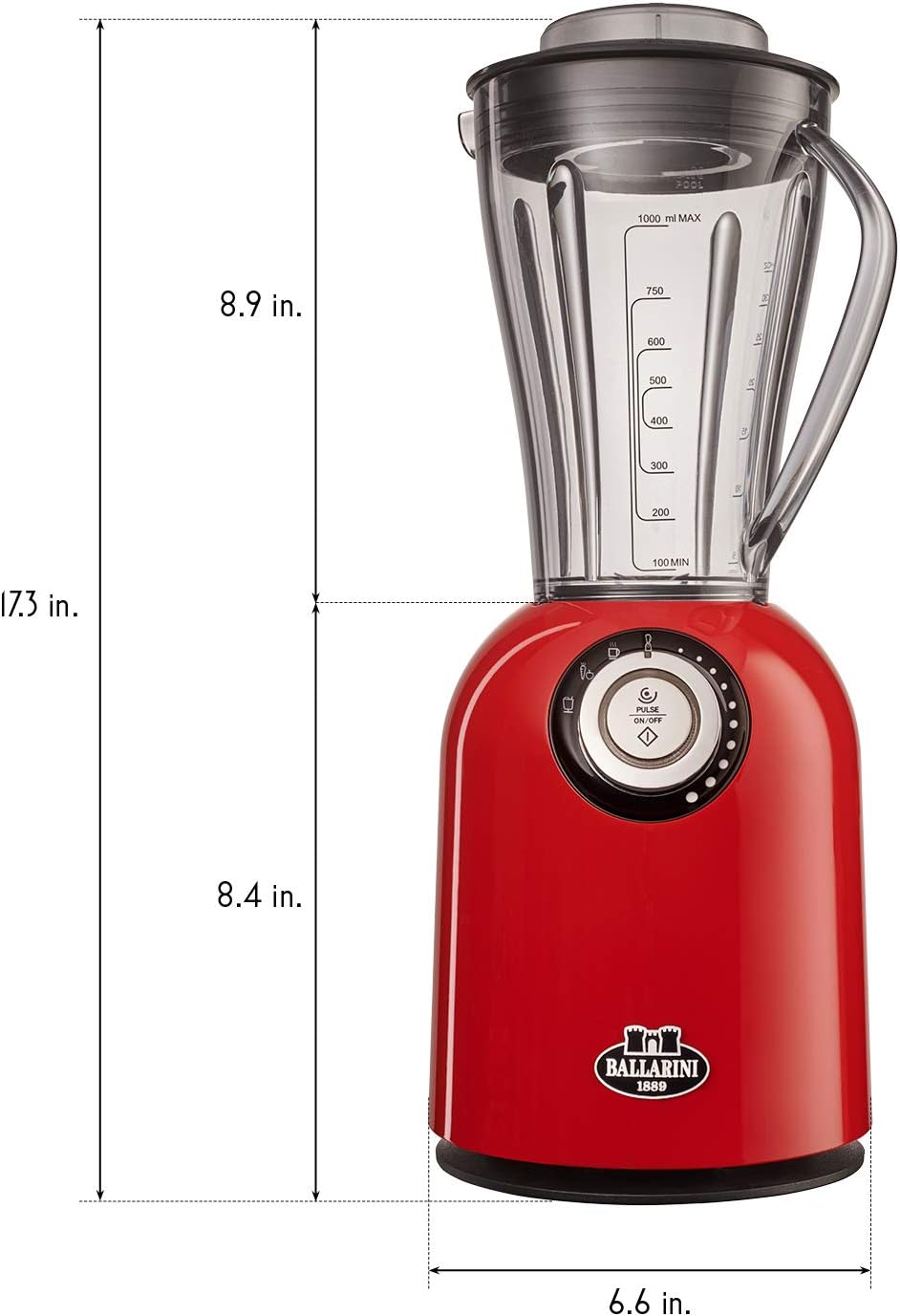 Ballarini Tesoro Countertop Blender - Cherry Red, Made in Italy