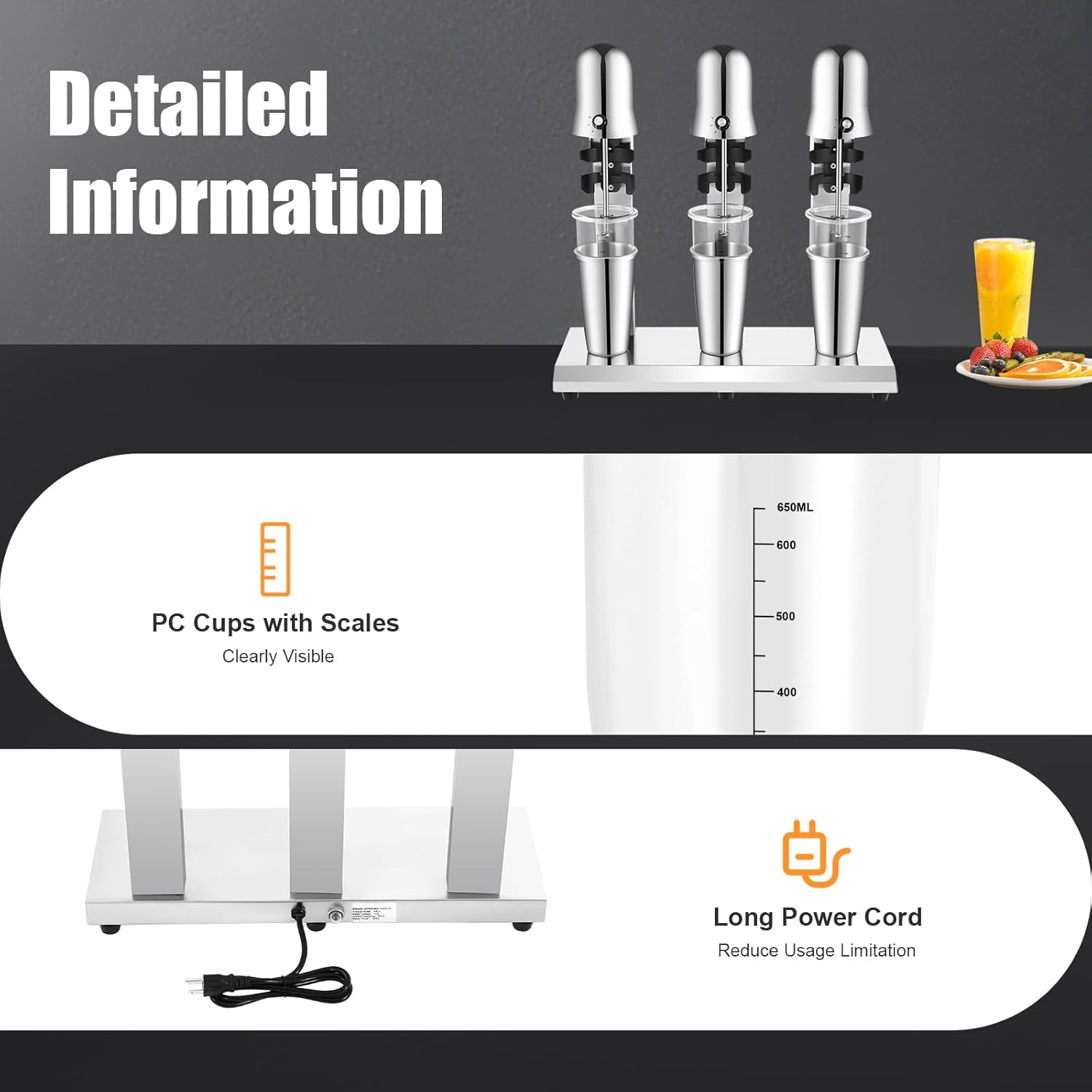 Electric Milkshake Maker Machine, Stainless Steel Milk Mixer Blender, Triple Head Malt Blender, Drink Mixer, 110V 540W Commercial Smoothie Mixer (3 Head)