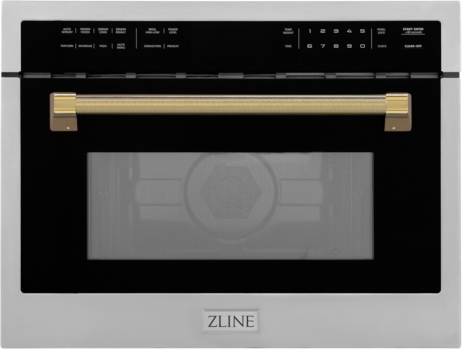 ZLINE Autograph Edition 24 in. 1.6 cu ft. Built-in Convection Microwave Oven in Stainless Steel and Polished Gold Helix Handle (MWOZ-24-KG)