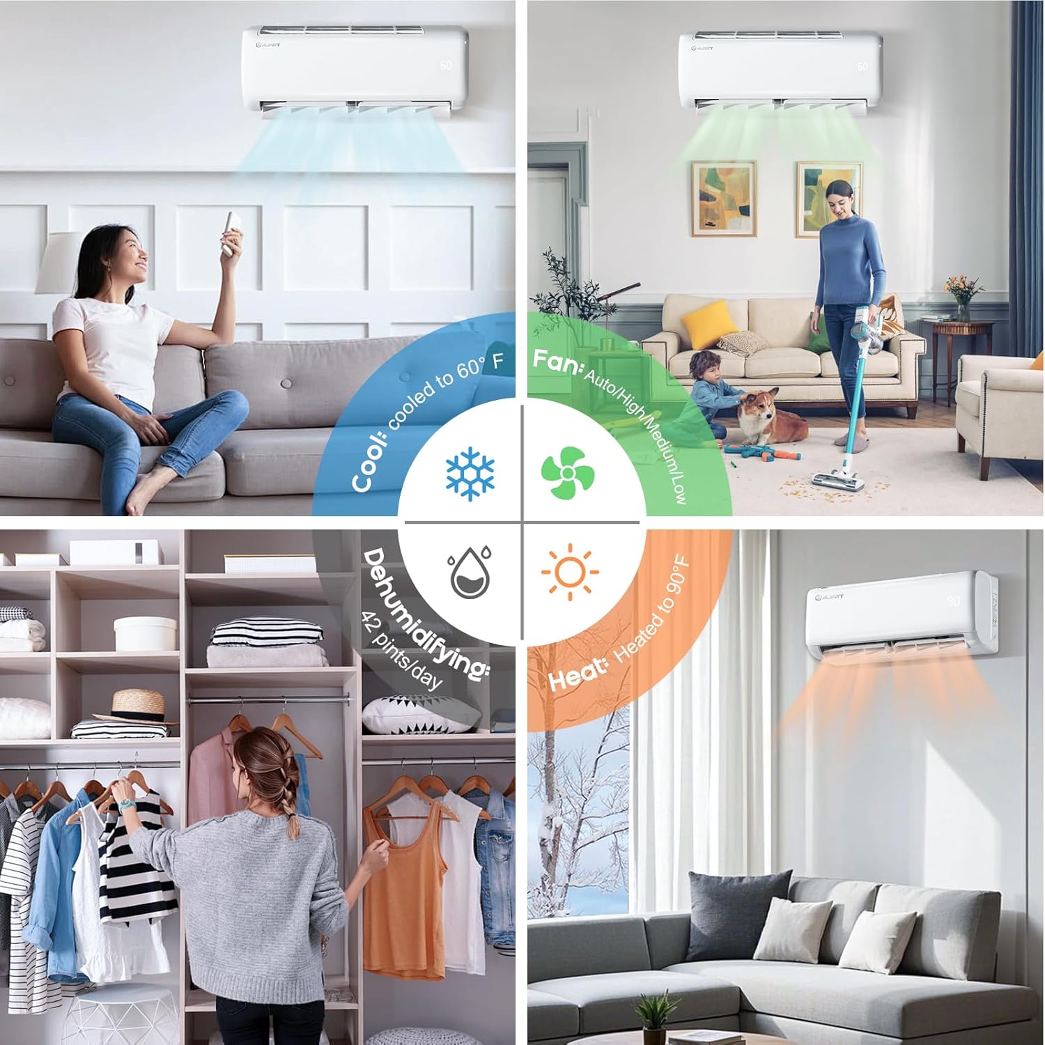 Albott Mini Split Air Conditioner Heat Pump, 24000 BTU 21 SEER2 208V-230V, Energy Star, Remote Control for Rooms up to 1500 Sq.Ft, Wall Ac Unit with 14.8ft Installation Kit, White