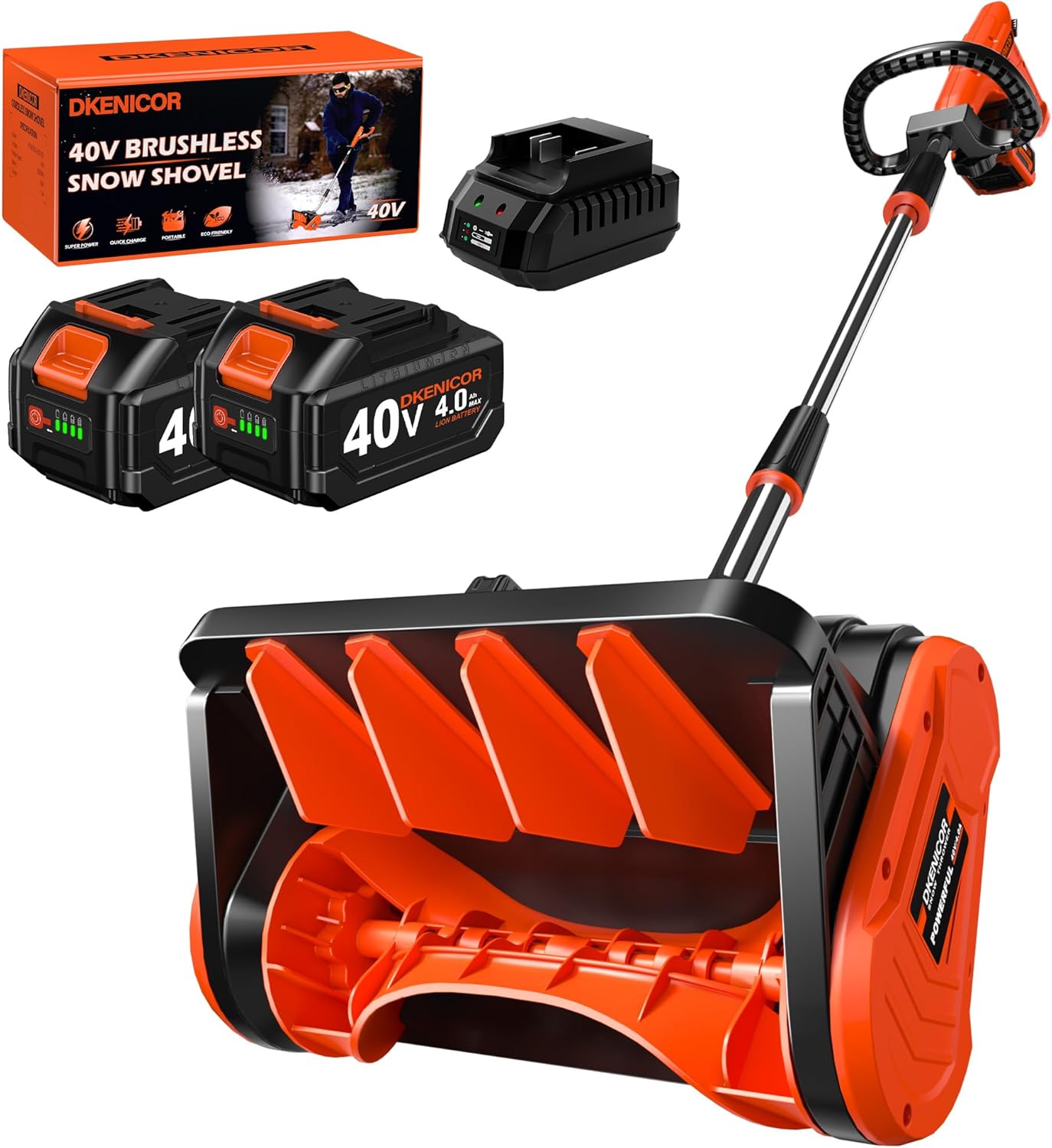 80V Cordless Snow Shovel, 13-Inch | 2 x 40V 4.0A Battery Powered Snow Blower, Powerful Brushless Electric Snow Shovels with Quick Charger & Directional Plate for Pathway, Patio, Deck, Driveway