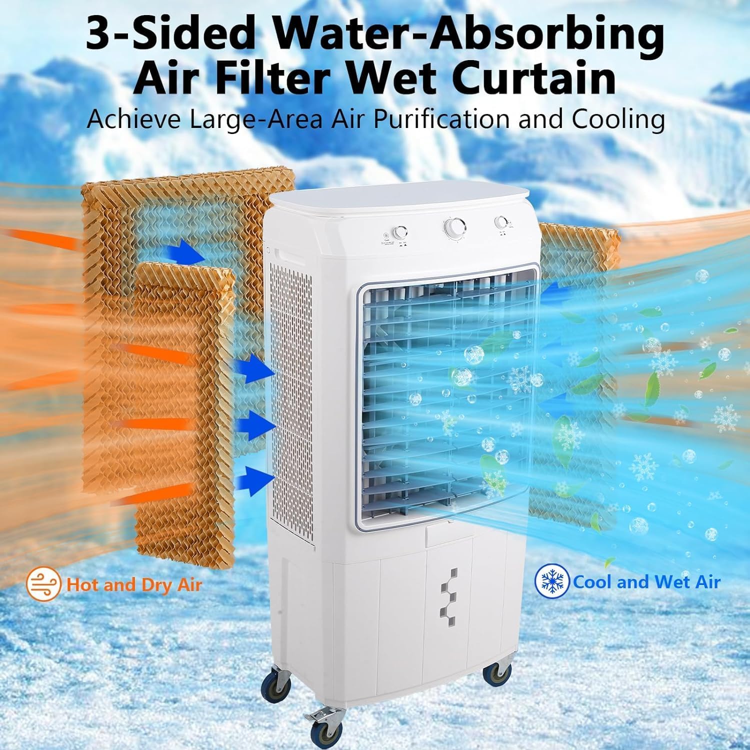 Evaporative Air Cooler, 4100CFM Swamp Cooler Air Conditioner with 4 Ice Packs & Remote Control, 3 Modes & Wind Speeds, 12H Timer, 8.4 Gallon Water Tank, for Outdoor, Indoor, Garage (15.8 Gallon)