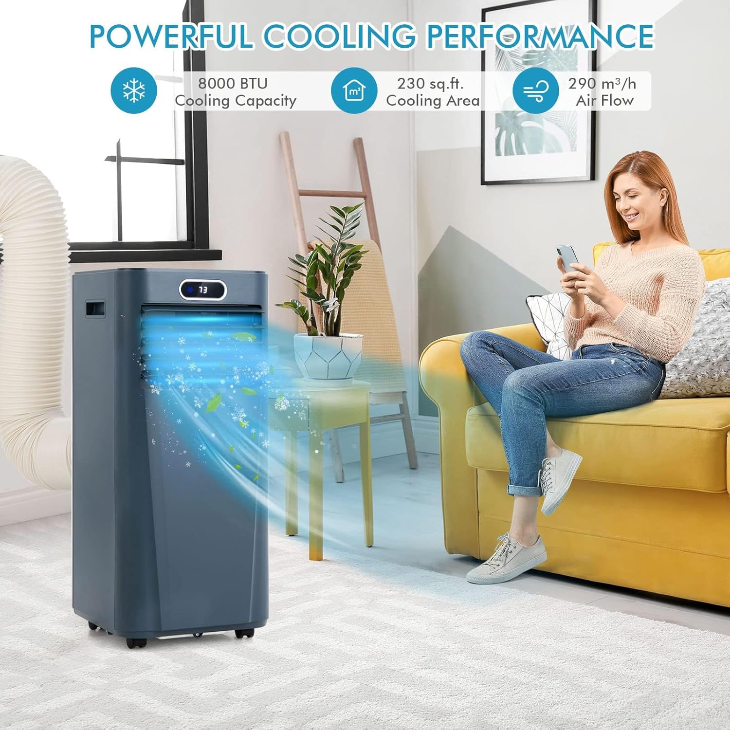 DORTALA Portable Air Conditioner 8000 BTU, 3-in-1 AC Unit with Remote Control, Dehumidifier, 24H Timer, Window Kit, Standing AC Cooling Unit for Home Office, Dark Blue