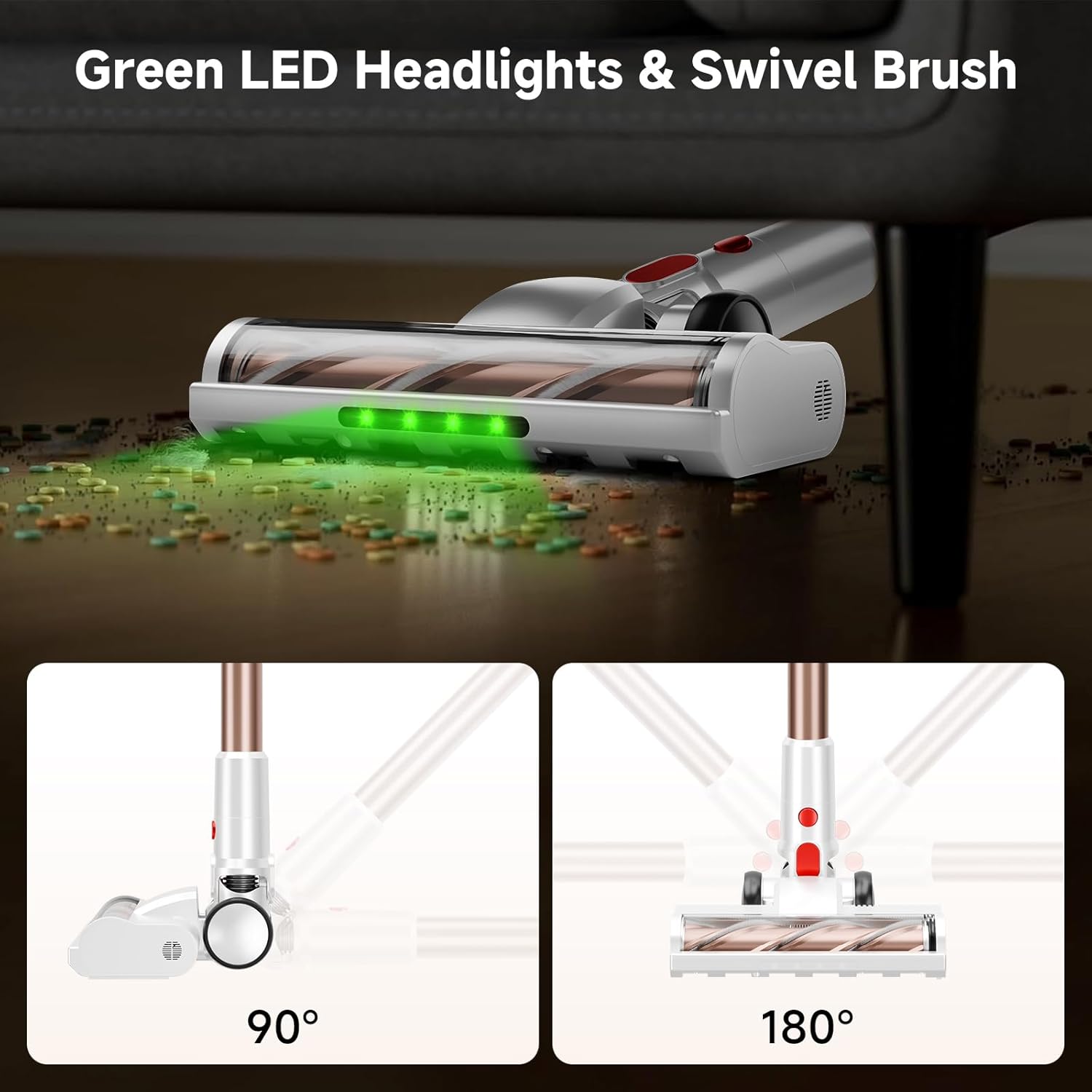 Cordless Vacuum Cleaner, Powerful Suction Vacuum Cleaners for Home, Stick Vacuum Cordless with LED Display, Anti-Tangle & Wall Mount, 8 in 1 Lightweight Vacuum for Hard Floors Pet Hair(Gold)