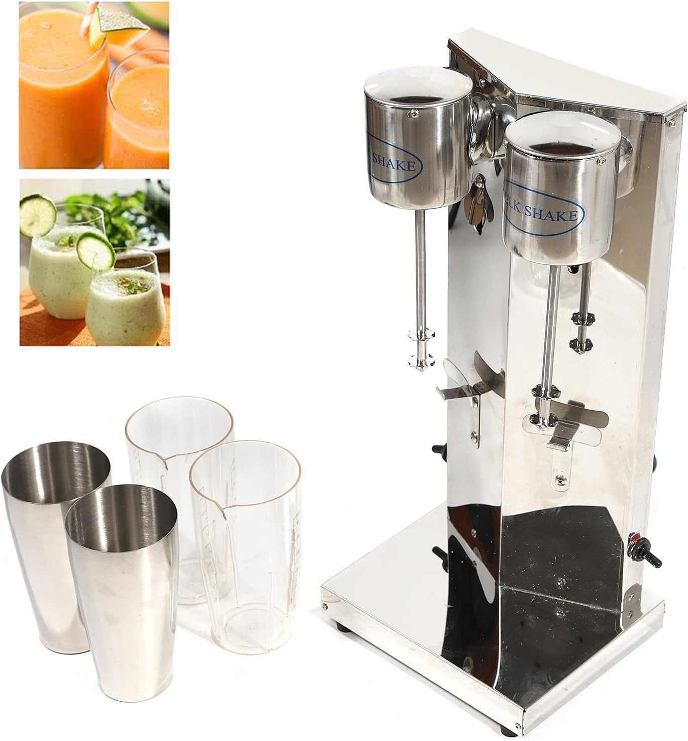 Milkshake Machine, 180W 110V Double Head Electric Milkshake Maker with 2 Speed Adjustable 27.05 Ounces Per Cup Capacity Electric Beverage Blender with 2 Measuring Cups for Protein Shakes