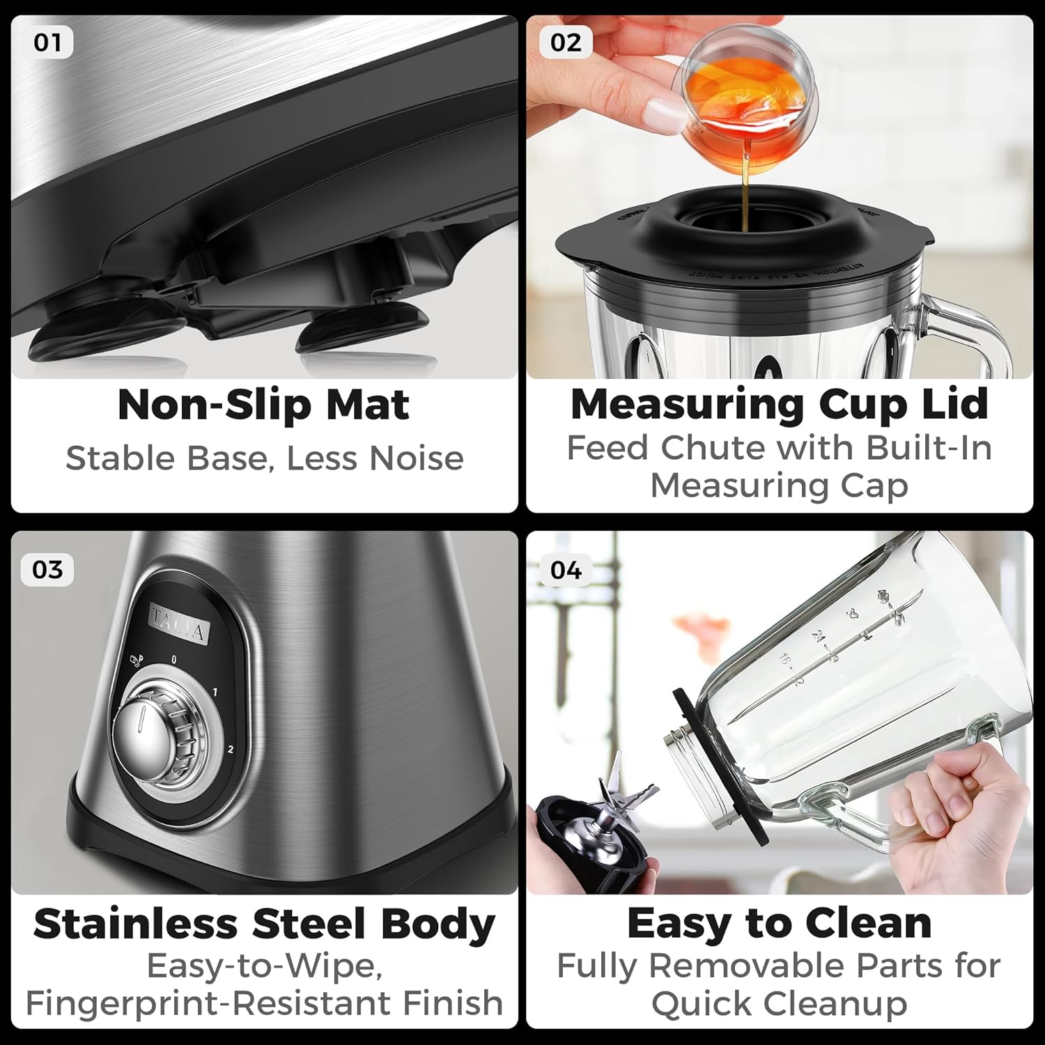 TALIA Smoothie Blender for Ice Crushing & Shakes, 750W Countertop Blenders with 48oz Glass Jar & 6 Stainless Steel Blades, High-Speed Blender for Smoothies Frozen Fruit & Nut Butter