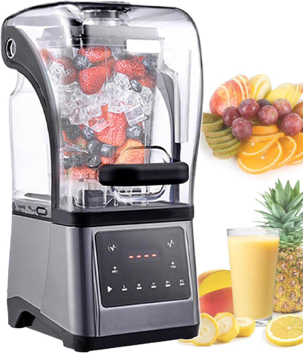 2200W Electric Kitchen Blender With Push Bar, 9 Speed Settings & Pulse Function, Stand Smoothie Mixer, Digital Display+1.6L Jug, For Smoothies, Meal Prep & Commercial Snacks