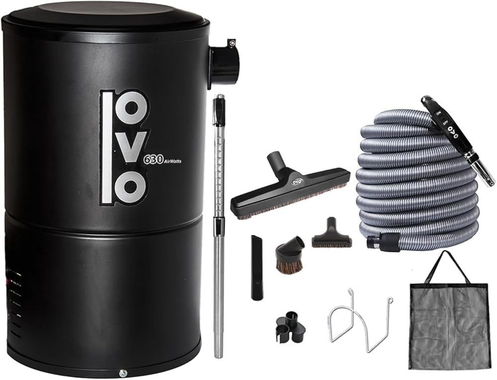 OVO Compact and Powerful Central Vacuum System, Condo Vac, 630 Airwatts, Use with Disposable Bag, 18L or 4.75Gal, 30 ft Deluxe Accessory Kit Included