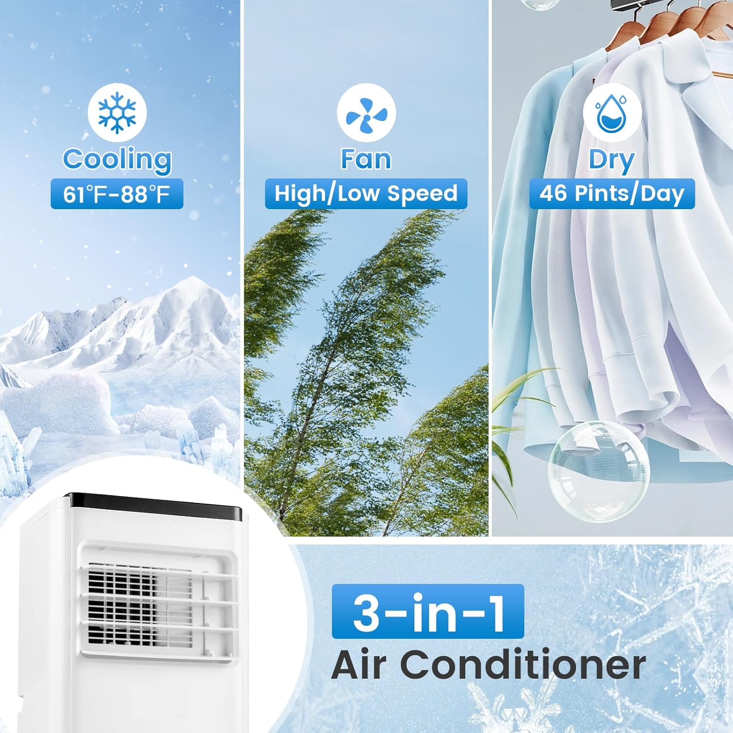ARLIME 10000 BTU Portable Air Conditioner, Portable Air Cooler w/Remote Control, LED Display, Installation Window Kit, Casters, 1-24H Timer, Child Lock, AC Unit for Rooms Up to 350 Sq.Ft (10000 BTU)