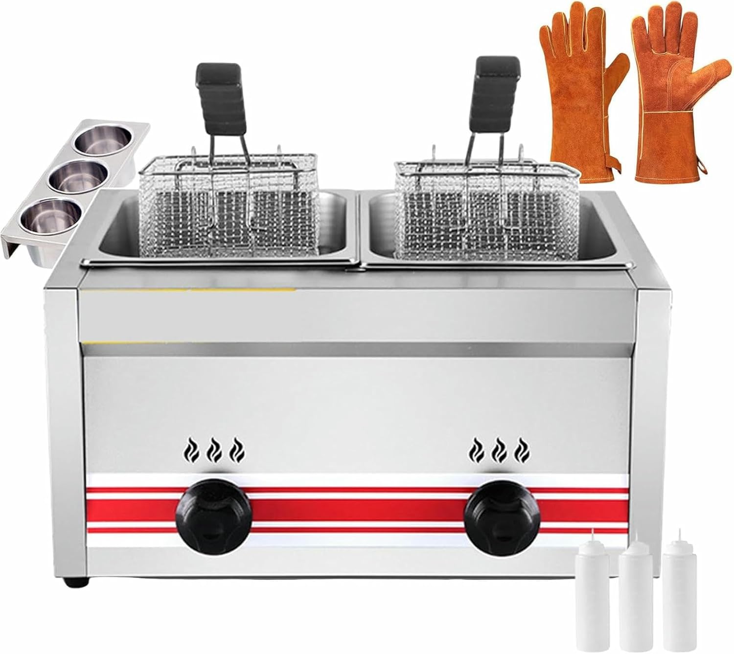 Commercial Fryer with Double Tank Countertop Electric Fryer with Removable Baskets and Tapas Stainless Steel Fryer for Gloves Power Control ~