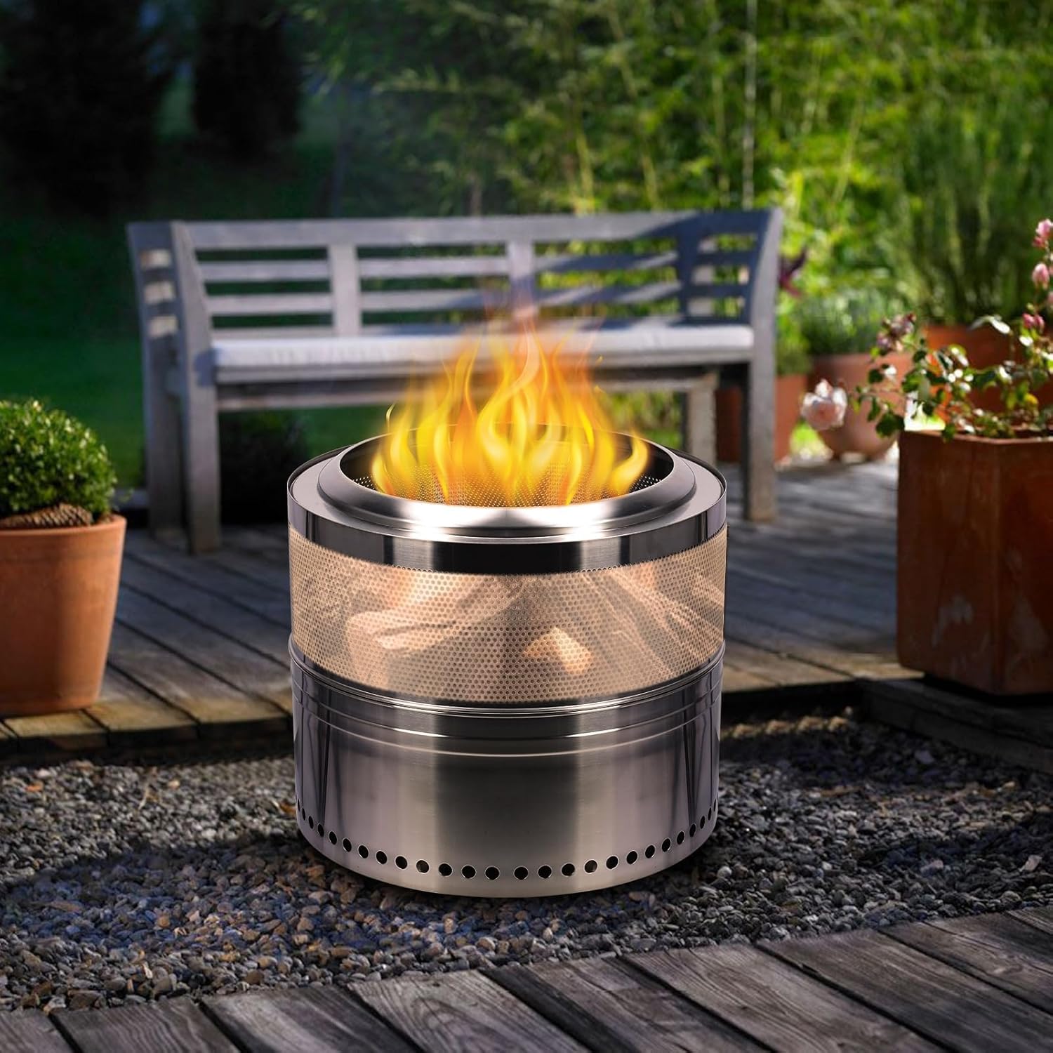 Smokeless Firepit, Portable Stainless Steel Outdoor Wood Burning Fireplace with Ash Tray, Ideal for BBQ, Camping, and Backyard Bonfires 50 cm