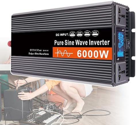 Pure Sine Wave Inverter, Digital Display Power Inverter, Aluminum Alloy Material, Dual Cooling Fan, Solar Inverter, for Electric Welding Machine, Refrigerator, Microwave Oven,6000W