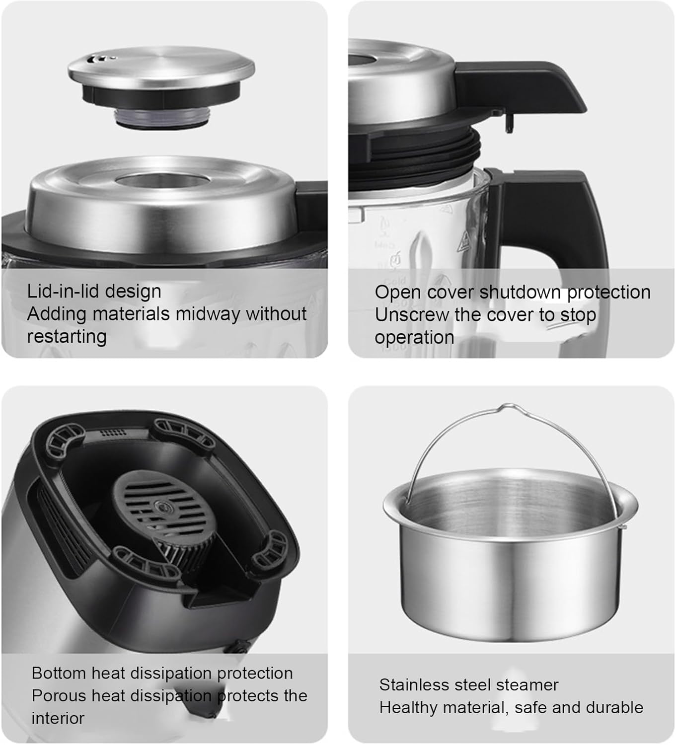 Stainless Steel Blender with Heating, 800W Glass jar Blender with Keep Warm Auto Clean 14 Functions for Nut Milk Smoothies Sauce