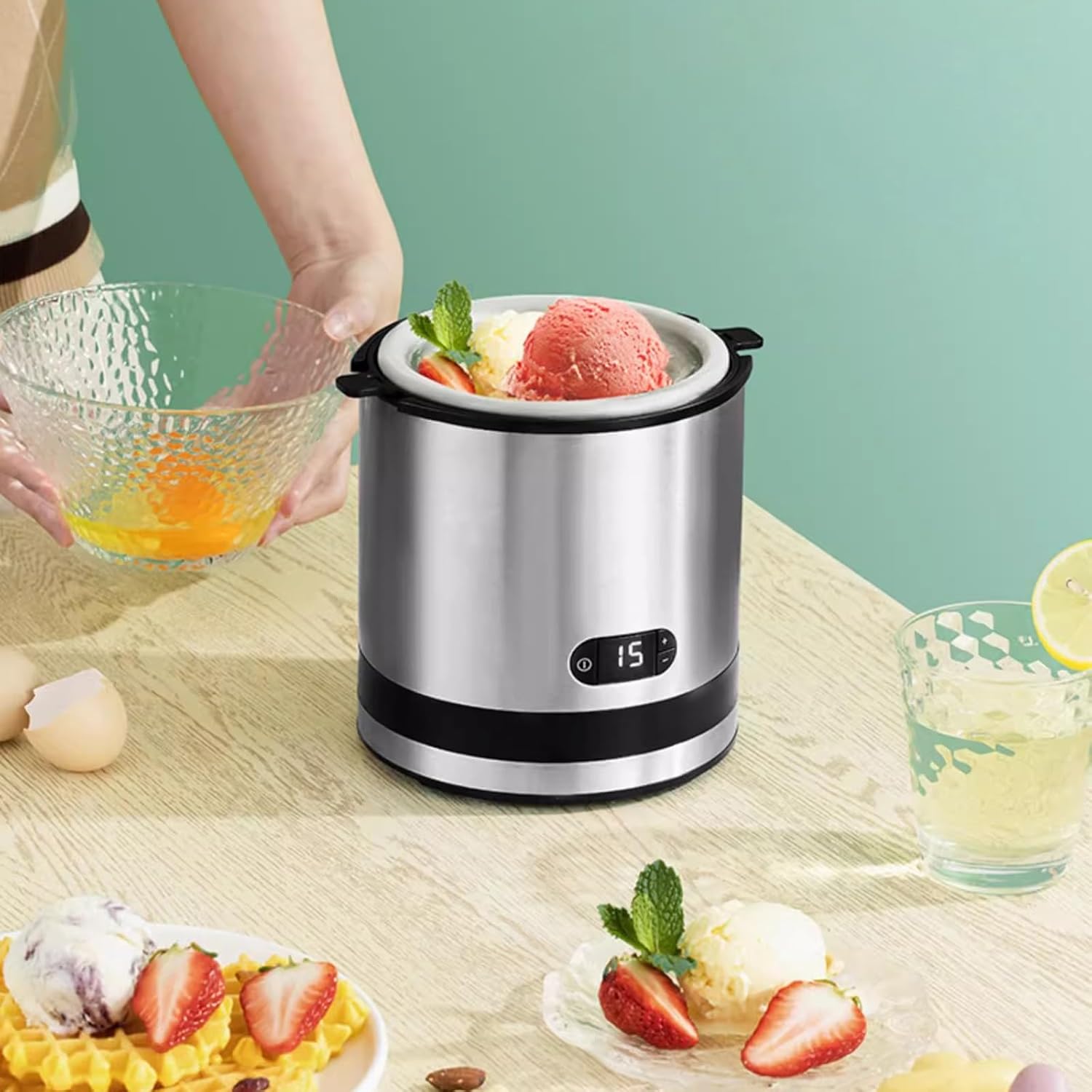 Ice Cream Maker Ice Cream Machine Small Homemade Mini Fruit Ice Cream Machine Sweet Cone Machine Table Top Ice Cream Machine，Fun Kitchen Appliance