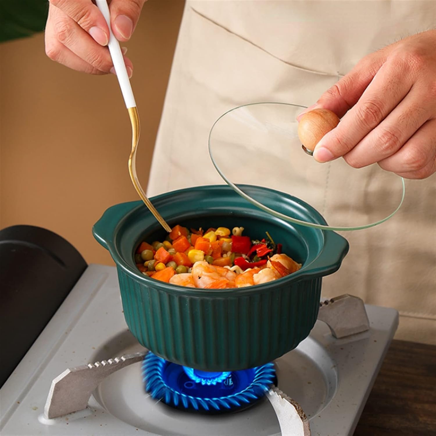 Soup Pot Small Ceramic Casserole Vertical Pattern Soup Pot Cooking Appliances Kitchen Appliances Frying Pan Kitchen Appliances