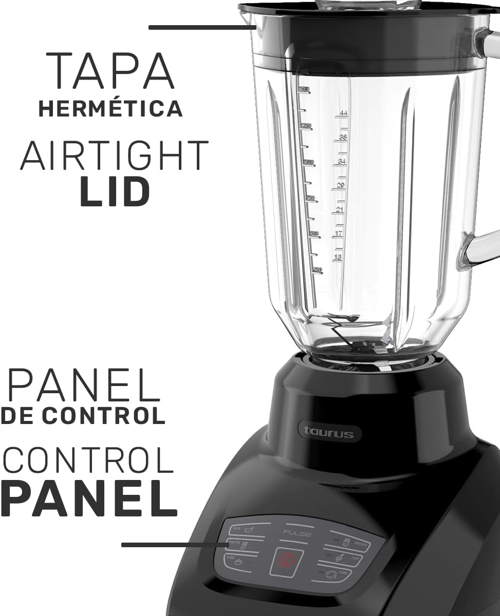Taurus SEVILLA Countertop Blender | 48 oz Diamond Shaped Glass Jar | Touch Panel Controls with 6 Smart Pre Programmed Settings, 8 Speed Control & pulse function built-in | 550 watts
