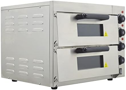 TECHTONGDA Commercial Pizza Oven Convection Oven with Pizza Stone 3KW Double-deck Electric Commercial Pizza Oven Bread Machine with 3 Thermostats