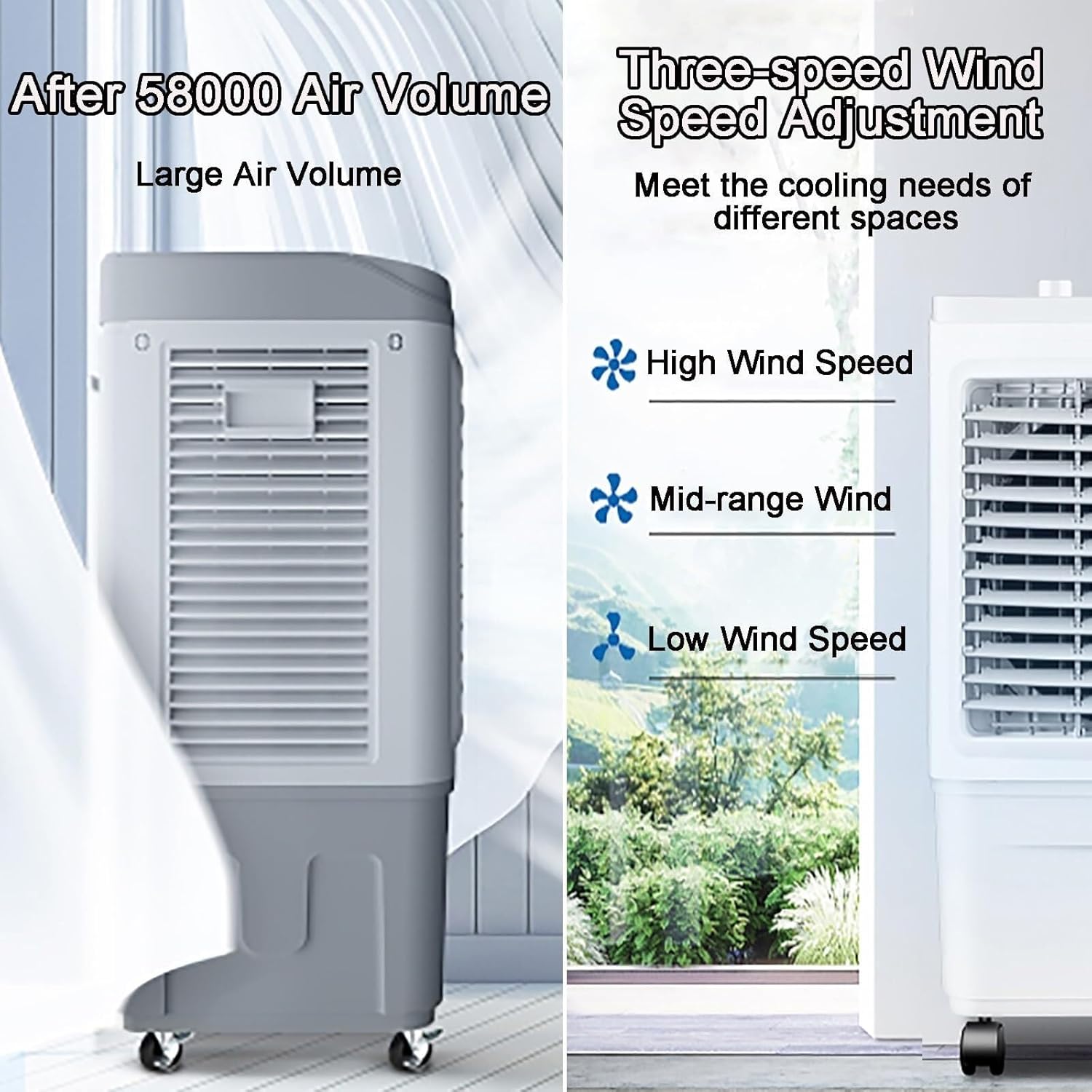 3 In 1 Evaporative Air Cooler & Humidifier & Fan, 3 Wind Speeds, 35L Water Tank, Portable Air Conditioner Fan with 4 Ice Boxes for Home Office Dorm