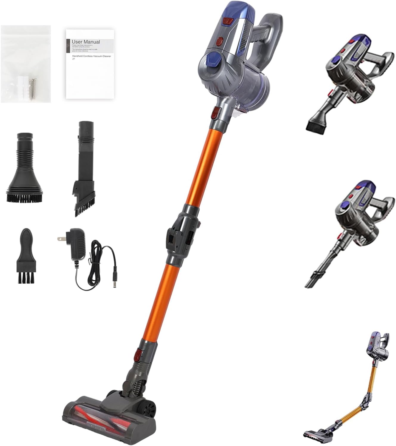 Cordless Stick Vacuum Cleaner, 150W/10Kpa Super Suction Vacuum Cleaner for Home, Up to 40Mins Runtime, Foldable Stick Vacuums, with Detachable Battery, Tangle-Free Brush & Dual Motor Orange