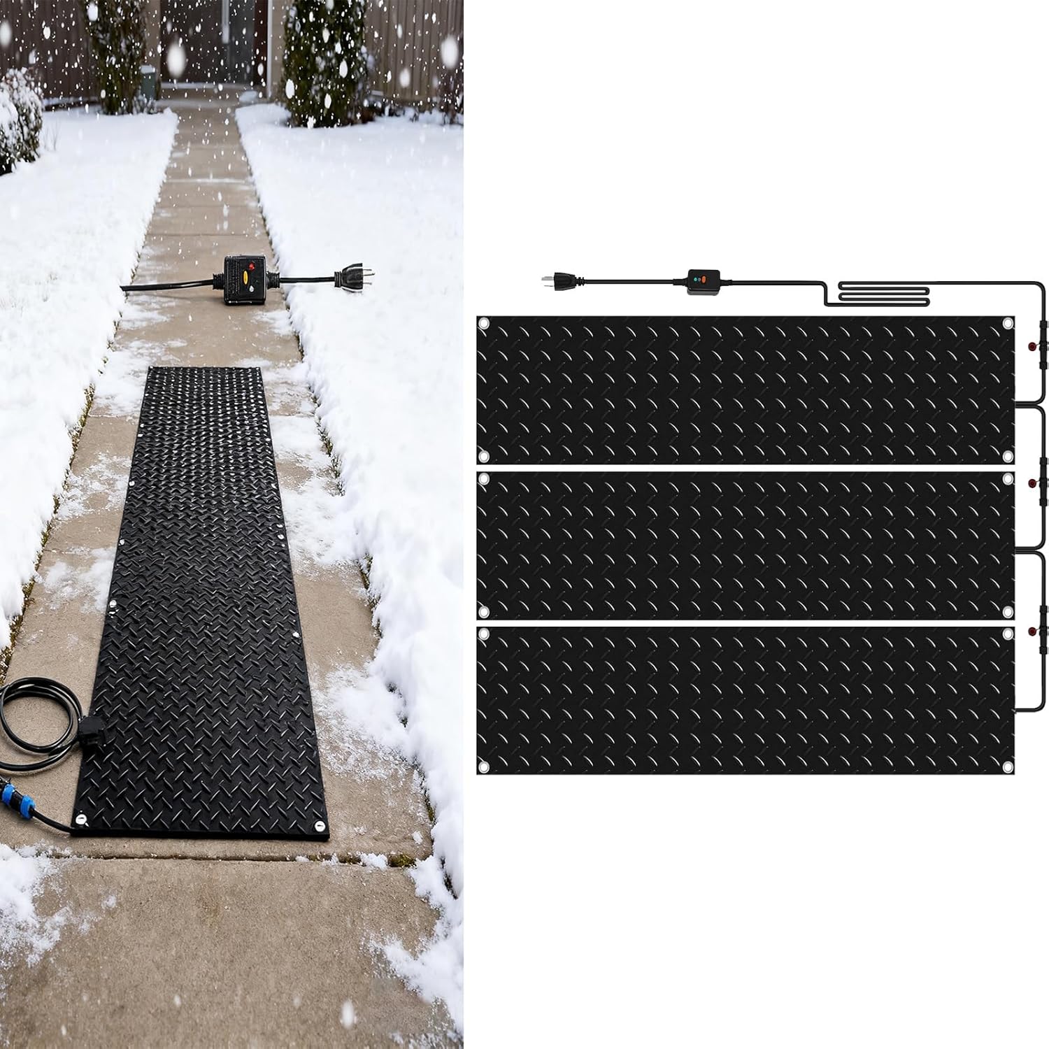 Heated Snow Melting Mats for Sidewalk 1/2/3/4/5 pcs No-Slip Heating Stair Heating Mats fo Entrances, Heated Outdoor Mats w/6ft Power Cord Snow Melting Mats for Winter Snow Removal(3 Pcs,10