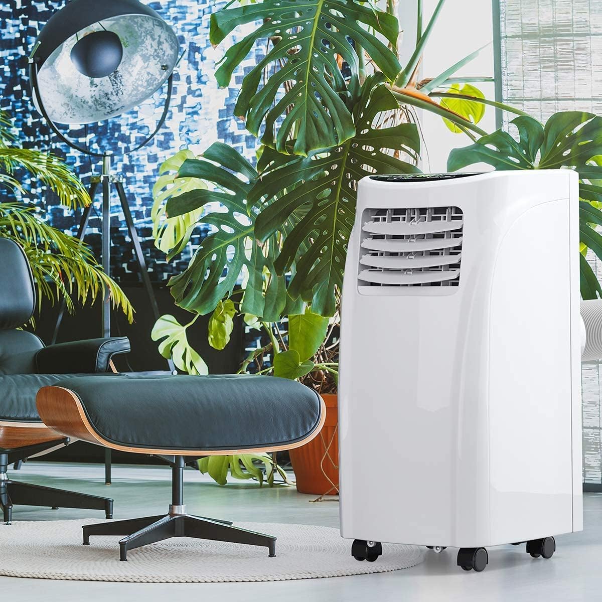 GOFLAME Portable Air Conditioner, 8000 BTU Conditioner Unit with Remote Control Dehumidifier Function, 4 Caster Wheel, Sleep Mode and 2 Fan Speed, Quiet AC window for rooms White
