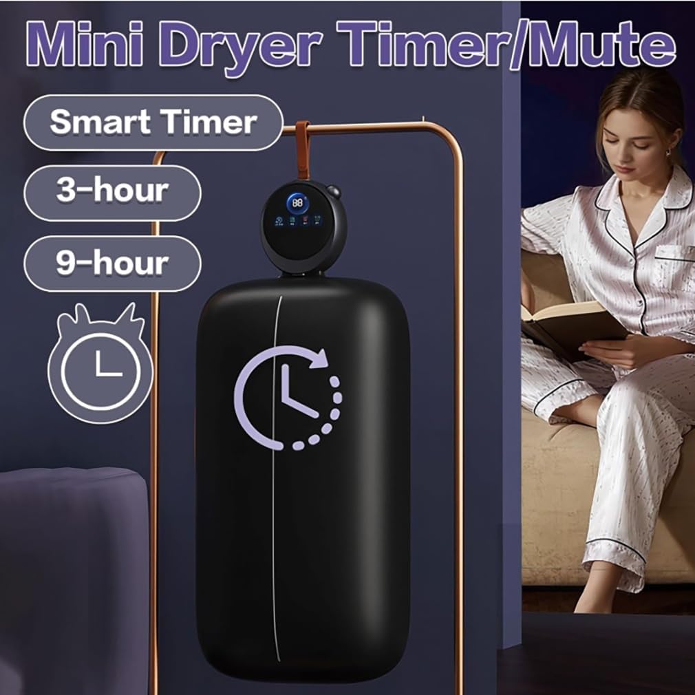Mini Portable Clothes Dryer, Dual Drying Modes, 3-9 Hour Timer, Automatic Overheating Protection, Aroma Diffuser Function, Low Noise Operation, For Delicate Fabrics & Everyday Clothing Drying