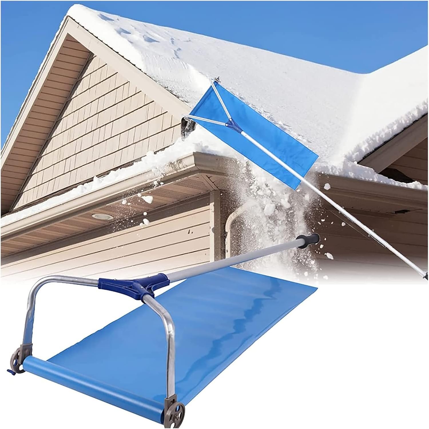 Snow Rake Outdoor Snow Roof Rake, 20 Ft Roof Rake for Snow Removal with Extendable Handle, Adjustable Length Lightweight Snow Rake Ideal for Long Or Low-Pitched Roofs