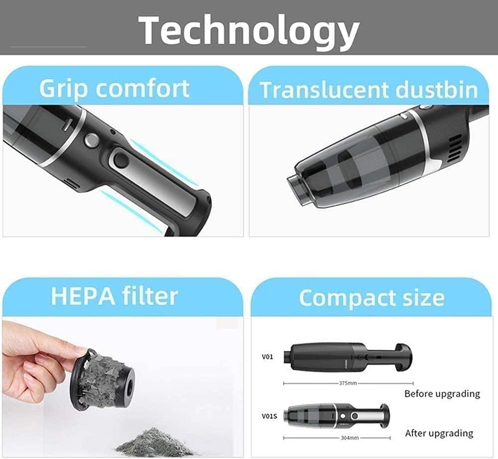 Hand Vacuum Cordless Rechargeable, 4500Pa Vacuum Portable Hand Held Vacuuming, USB Charging for Home, Office, Car (Black)
