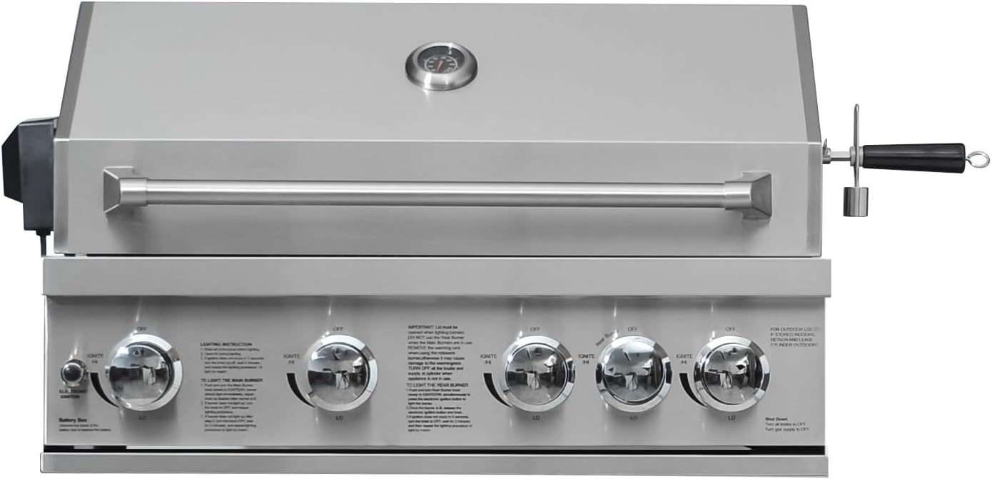 CT Copper Tailor 32-inch Built-in Propane Gas BBQ Grill 4 Burners for Outdoor Kitchen, With Rear Infrared Burner and Rotisserie Kit, Natural Gas Convertible,Stainless Steel