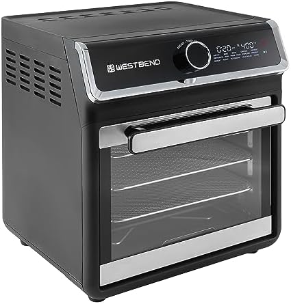 West Bend Air Fryer Oven 15-Quart Capacity with Digital Controls Easy-View Door and 16 Cooking Presets, Includes Eight Cooking Accessories, 1000-Watts, Black