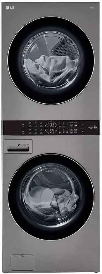 LG WashTower Stacked Smart Laundry Center 4.5 Cu.Ft. Front Load Washer & 7.4 Cu.Ft. Gas Dryer in Graphite Steel WKG101HVA
