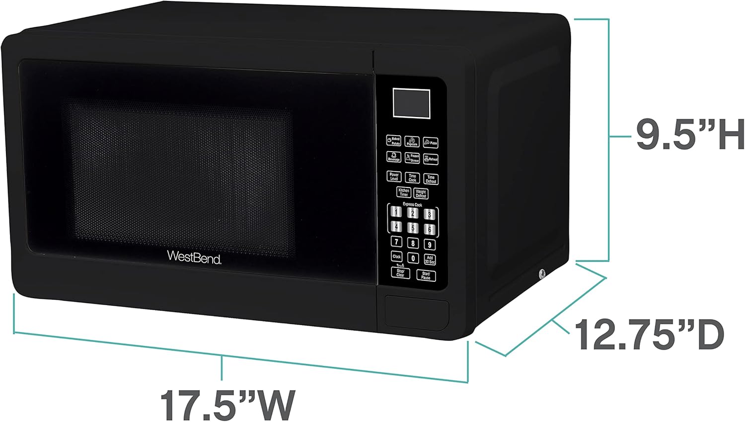 West Bend Microwave Oven 700-Watts Compact with 6 Pre-Set Cooking Settings, Speed Defrost, Electronic Control Panel and Glass Turntable, 0.7 Cu.Ft., Black