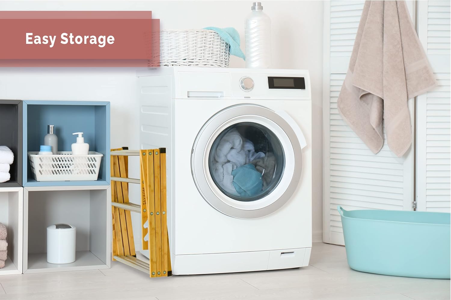 Morvat Premium Bamboo Wooden Folding Clothes Drying Rack with Metal Poles, Fully Assembled, Anti-Slip Grips, Adjustable Height, 11 Poles with 23FT of Drying Space for Laundry, Collapsible