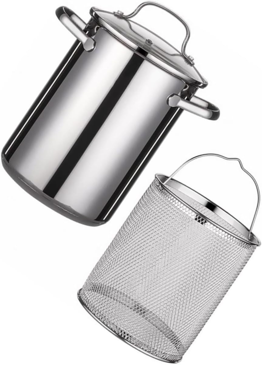 Healifty Stainless Steel Frying Pot with Basket Multi Purpose Deep Fryer Pan Overflow Non Stick Household Cooker Saves Oil for Tempura and Fried Foods