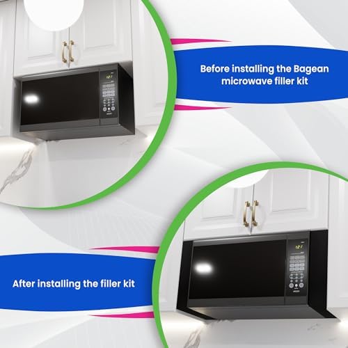 Universal Microwave Trim Kit - Black metal Microwave Filler Kit Fits Most Built In Microwaves- Fills Over the Range Microwave Oven Cabinet Gap - 15.75”D x 10.75”H x 2.95”W